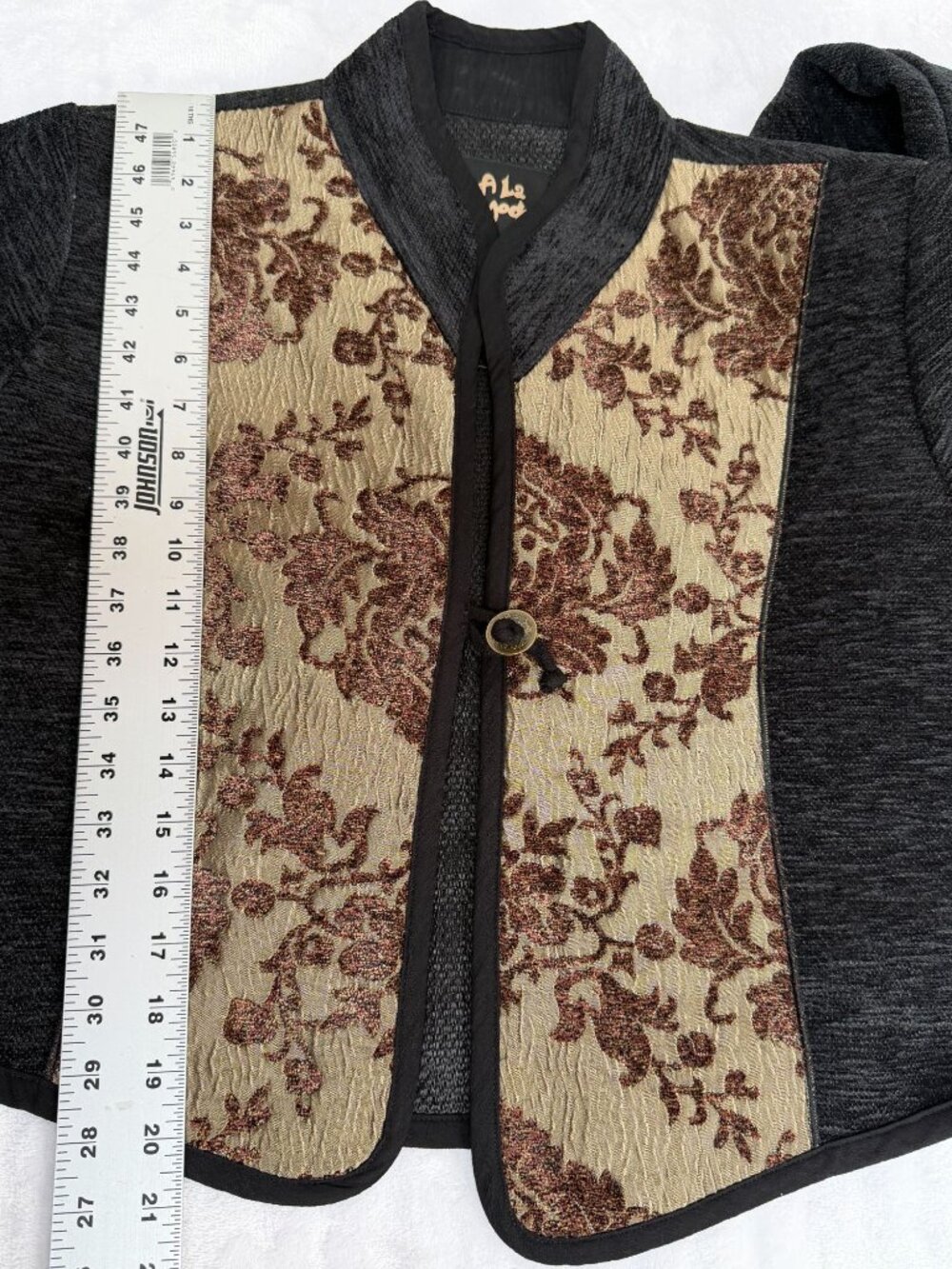 A La Mode Vintage Black Brocade Panel Cropped Jacket Made in USA Size Medium - Picture 8 of 10